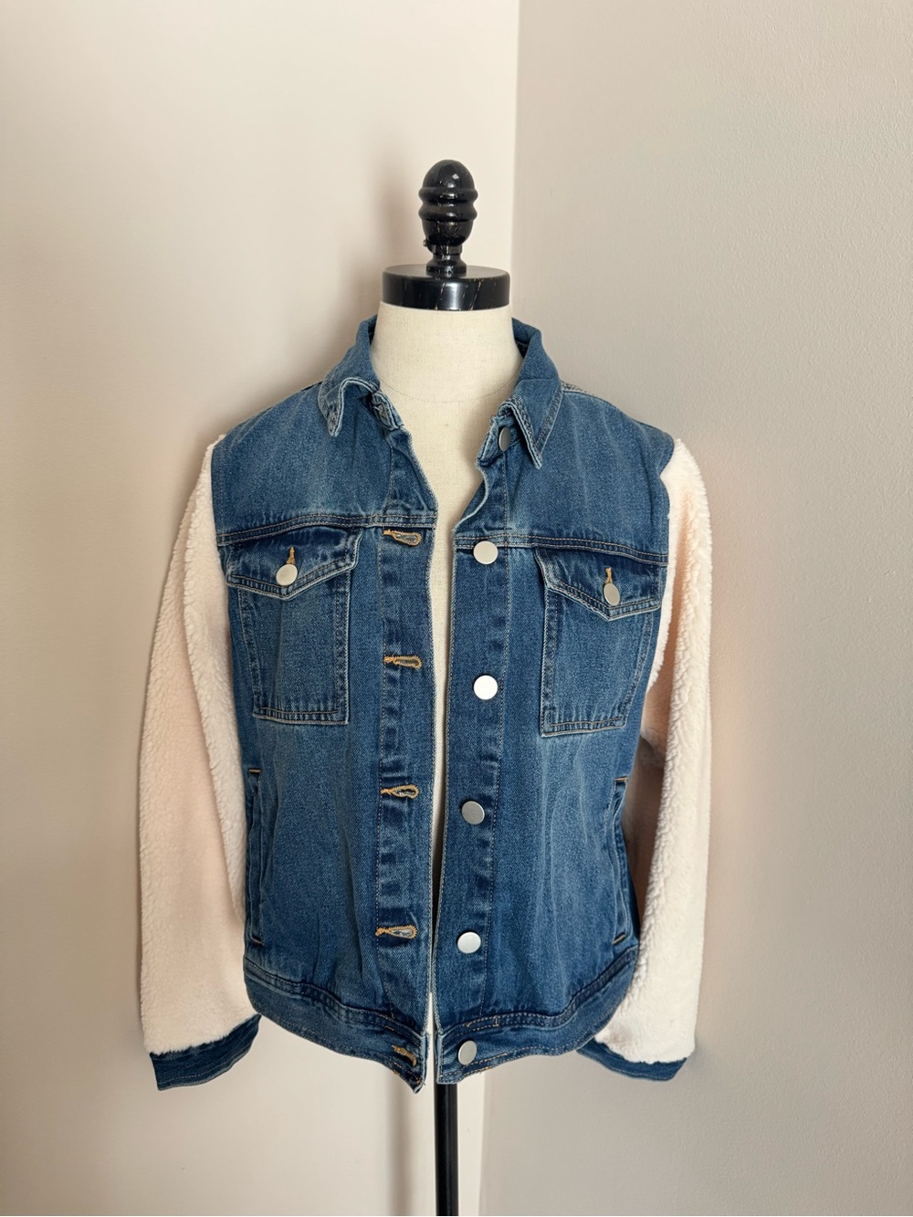 Baccini Blue Denim Jacket with Cream Sherpa Sleeves